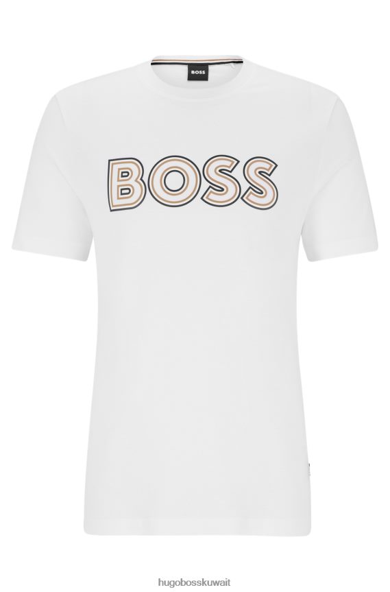 4TFNJN1695 أبيض Hugo Boss تيشيرت هوغو من الجيرسي القطني باللون الأبيض مع طباعة الشعار