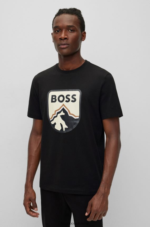 4TFNJN1696 أسود Hugo Boss تيشيرت هوغو من الجيرسي القطني باللون الأسود مع طباعة الشعار