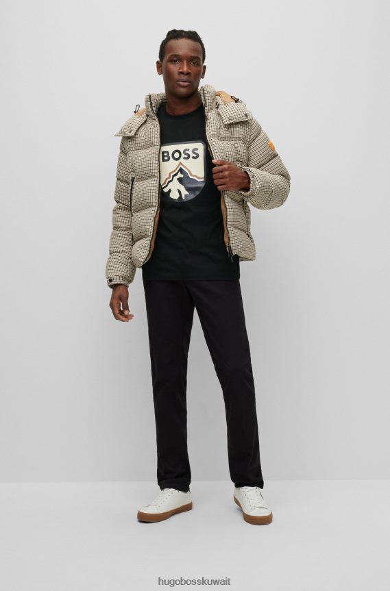 4TFNJN1696 أسود Hugo Boss تيشيرت هوغو من الجيرسي القطني باللون الأسود مع طباعة الشعار