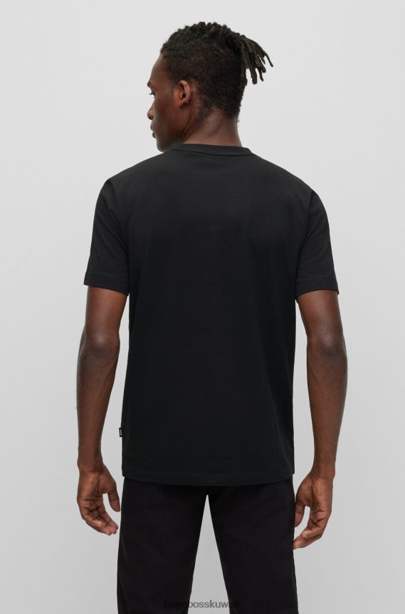 4TFNJN1696 أسود Hugo Boss تيشيرت هوغو من الجيرسي القطني باللون الأسود مع طباعة الشعار