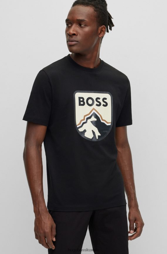 4TFNJN1696 أسود Hugo Boss تيشيرت هوغو من الجيرسي القطني باللون الأسود مع طباعة الشعار
