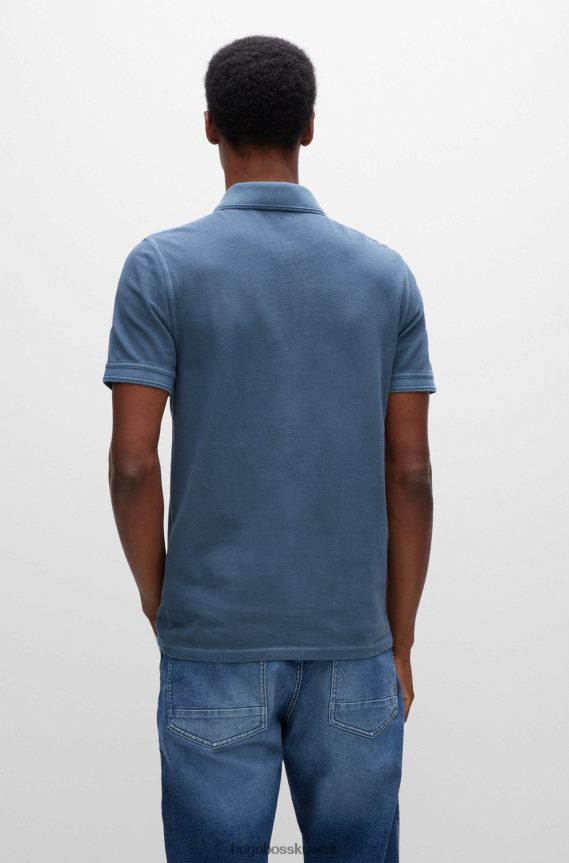 4TFNJN1697 أزرق Hugo Boss قميص بولو بقصّة ضيقة من Hugo مصنوع من قطن بيكيه © باللون الأزرق