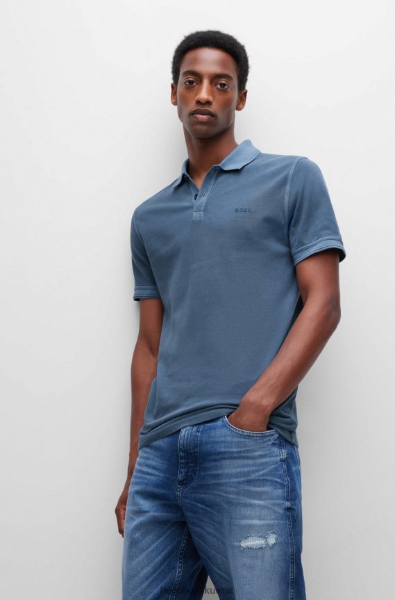 4TFNJN1697 أزرق Hugo Boss قميص بولو بقصّة ضيقة من Hugo مصنوع من قطن بيكيه © باللون الأزرق