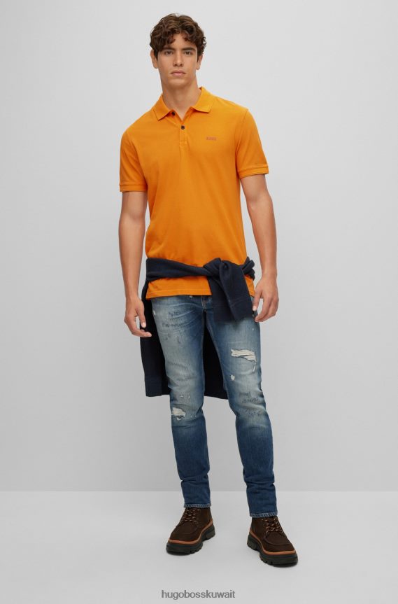 4TFNJN1698 برتقالي فاتح Hugo Boss قميص بولو بقصة ضيقة مصنوع من قطن بيكيه © باللون البرتقالي الفاتح