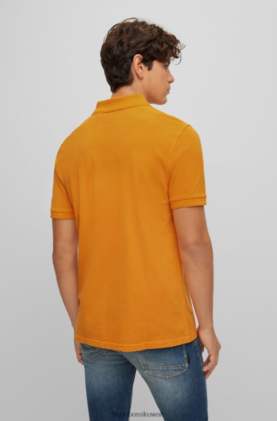 4TFNJN1698 برتقالي فاتح Hugo Boss قميص بولو بقصة ضيقة مصنوع من قطن بيكيه © باللون البرتقالي الفاتح