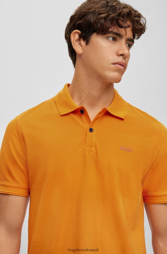 4TFNJN1698 برتقالي فاتح Hugo Boss قميص بولو بقصة ضيقة مصنوع من قطن بيكيه © باللون البرتقالي الفاتح
