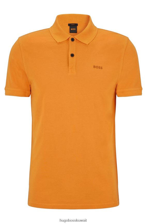 4TFNJN1698 برتقالي فاتح Hugo Boss قميص بولو بقصة ضيقة مصنوع من قطن بيكيه © باللون البرتقالي الفاتح