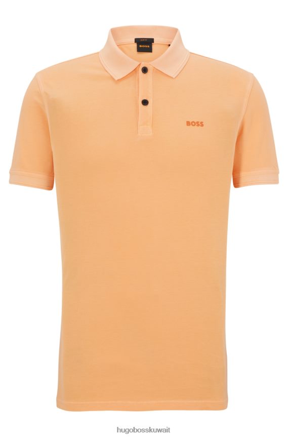 4TFNJN1699 برتقالي فاتح Hugo Boss قميص بولو برتقالي فاتح بقصة ضيقة مصنوع من قطن بيكيه© هوغو