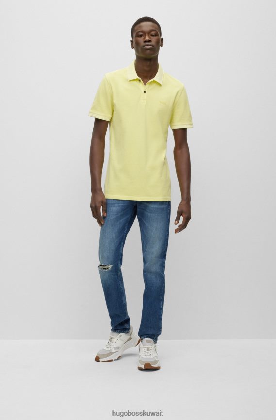4TFNJN1700 أصفر فاتح Hugo Boss قميص بولو بقصة ضيقة من قطن بيكيه © Hugo باللون الأصفر الفاتح