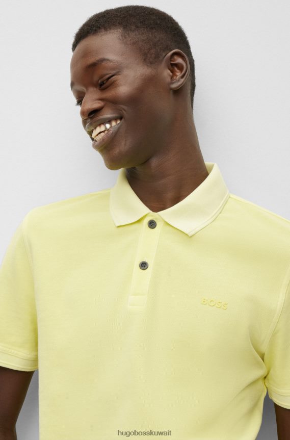 4TFNJN1700 أصفر فاتح Hugo Boss قميص بولو بقصة ضيقة من قطن بيكيه © Hugo باللون الأصفر الفاتح