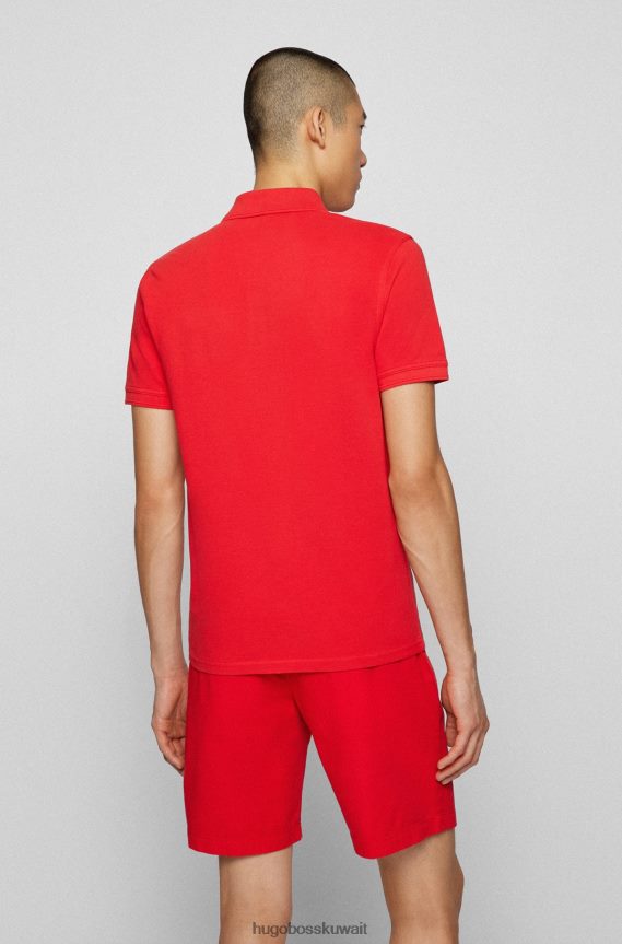 4TFNJN1703 أحمر Hugo Boss قميص بولو Hugo بقصة ضيقة مصنوع من قطن بيكيه © باللون الأحمر