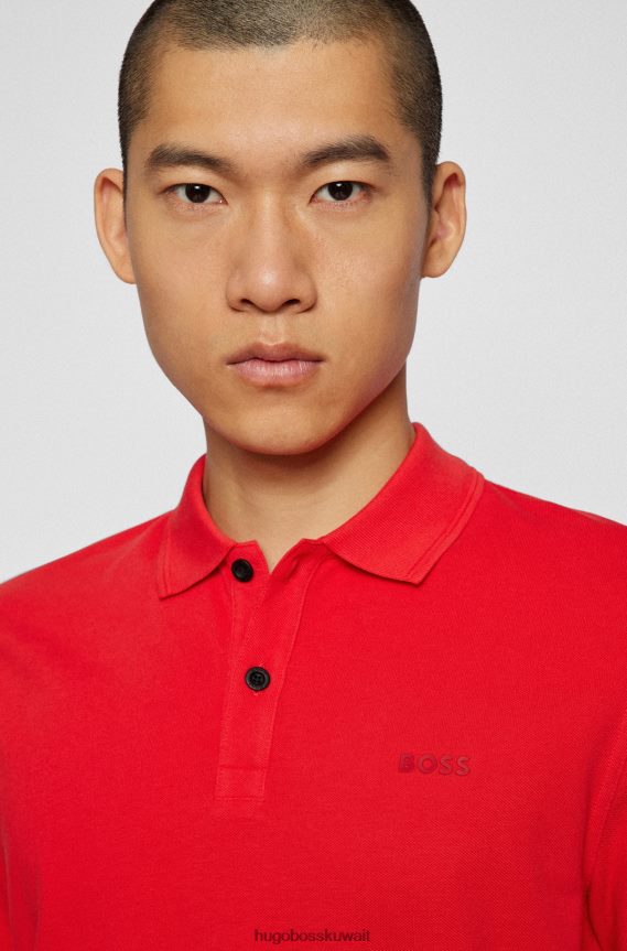 4TFNJN1703 أحمر Hugo Boss قميص بولو Hugo بقصة ضيقة مصنوع من قطن بيكيه © باللون الأحمر