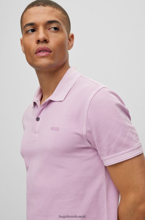 4TFNJN1704 ضوء ارجواني Hugo Boss قميص بولو بقصة ضيقة من قطن بيكيه © باللون الأرجواني الفاتح