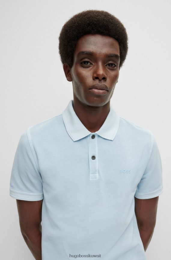 4TFNJN1705 أزرق فاتح Hugo Boss قميص بولو أزرق فاتح بقصة ضيقة مصنوع من قطن بيكيه © Hugo