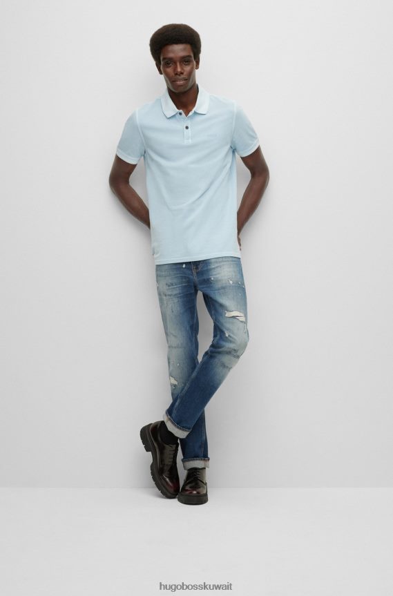 4TFNJN1705 أزرق فاتح Hugo Boss قميص بولو أزرق فاتح بقصة ضيقة مصنوع من قطن بيكيه © Hugo