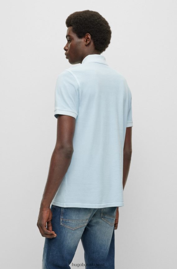 4TFNJN1705 أزرق فاتح Hugo Boss قميص بولو أزرق فاتح بقصة ضيقة مصنوع من قطن بيكيه © Hugo