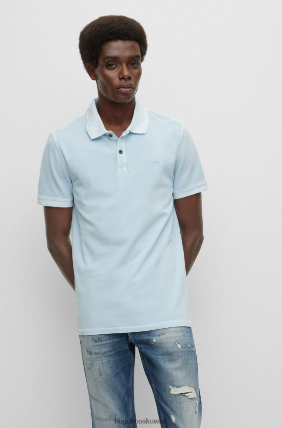 4TFNJN1705 أزرق فاتح Hugo Boss قميص بولو أزرق فاتح بقصة ضيقة مصنوع من قطن بيكيه © Hugo