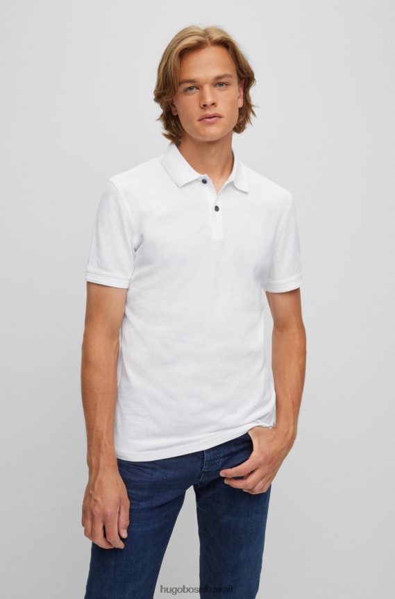 4TFNJN1712 أبيض Hugo Boss قميص بولو بقصة ضيقة مصنوع من قطن بيكيه© هوغو باللون الأبيض