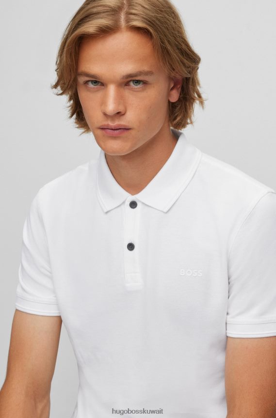 4TFNJN1712 أبيض Hugo Boss قميص بولو بقصة ضيقة مصنوع من قطن بيكيه© هوغو باللون الأبيض