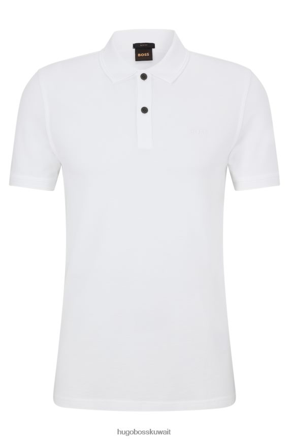 4TFNJN1712 أبيض Hugo Boss قميص بولو بقصة ضيقة مصنوع من قطن بيكيه© هوغو باللون الأبيض