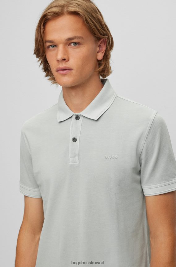 4TFNJN1713 رمادي Hugo Boss قميص بولو بقصة ضيقة من Hugo باللون الرمادي مصنوع من قطن بيكيه ©