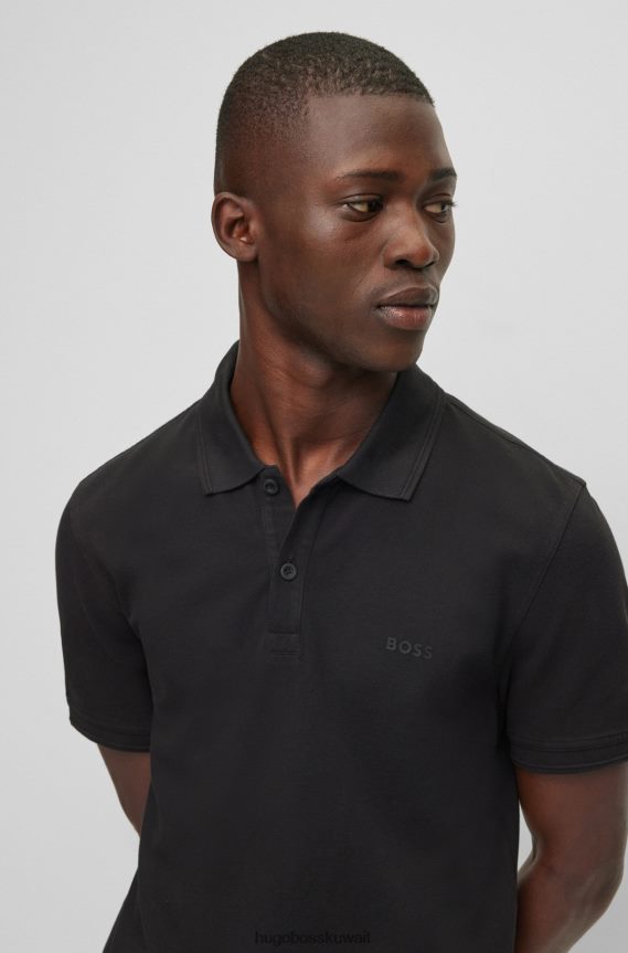 4TFNJN1714 أسود Hugo Boss قميص بولو أسود من Hugo مصنوع من قطن بيكيه ©