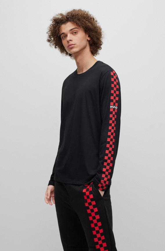 4TFNJN1716 أسود Hugo Boss تي شيرت من الجيرسي القطني بأكمام تحمل شعار العمل الفني باللون الأسود من هوغو