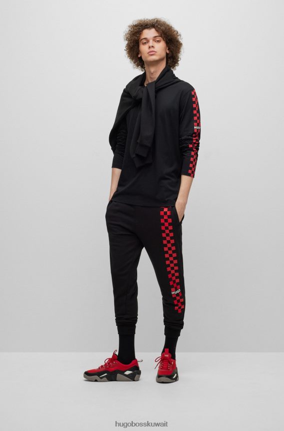 4TFNJN1716 أسود Hugo Boss تي شيرت من الجيرسي القطني بأكمام تحمل شعار العمل الفني باللون الأسود من هوغو