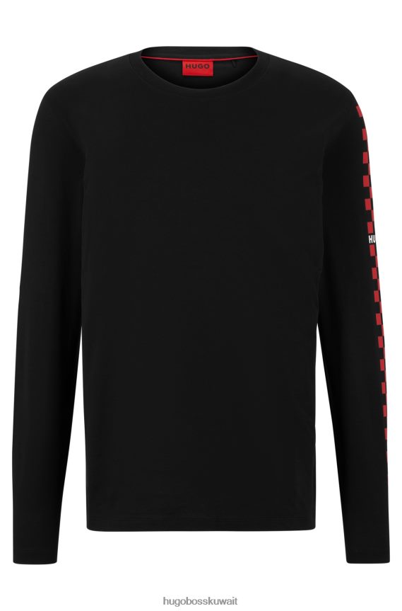 4TFNJN1716 أسود Hugo Boss تي شيرت من الجيرسي القطني بأكمام تحمل شعار العمل الفني باللون الأسود من هوغو