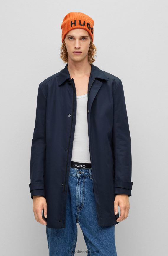 4TFNJN1718 أزرق غامق Hugo Boss معطف مبطن بقصة ضيقة مع لمسة نهائية مقاومة للماء باللون الأزرق الداكن