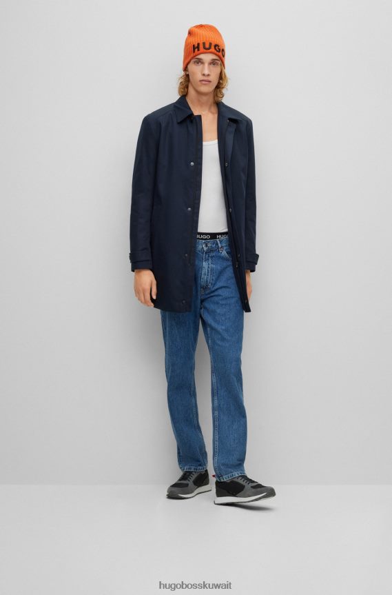 4TFNJN1718 أزرق غامق Hugo Boss معطف مبطن بقصة ضيقة مع لمسة نهائية مقاومة للماء باللون الأزرق الداكن