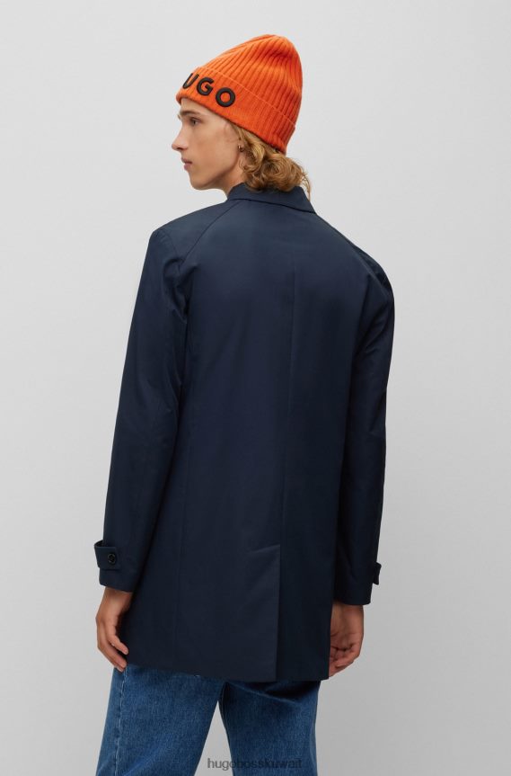 4TFNJN1718 أزرق غامق Hugo Boss معطف مبطن بقصة ضيقة مع لمسة نهائية مقاومة للماء باللون الأزرق الداكن