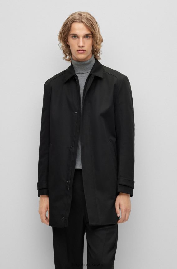 4TFNJN1719 أسود Hugo Boss معطف هوغو أسود مبطن بقصة ضيقة مع لمسة نهائية مقاومة للماء