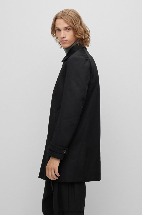 4TFNJN1719 أسود Hugo Boss معطف هوغو أسود مبطن بقصة ضيقة مع لمسة نهائية مقاومة للماء