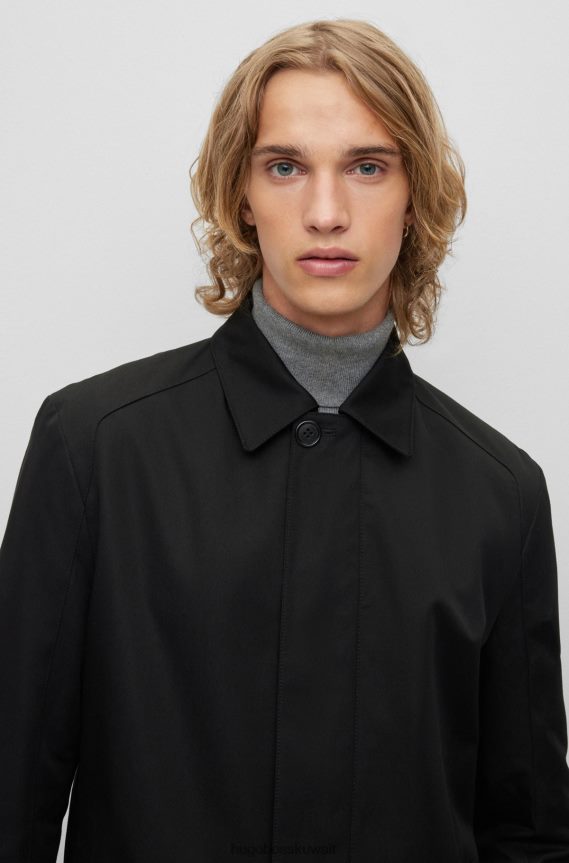 4TFNJN1719 أسود Hugo Boss معطف هوغو أسود مبطن بقصة ضيقة مع لمسة نهائية مقاومة للماء