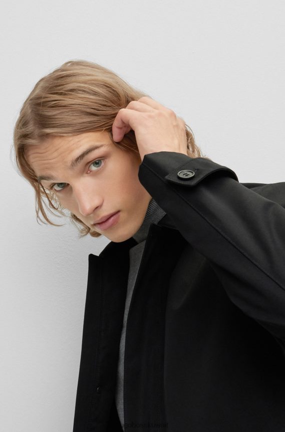 4TFNJN1719 أسود Hugo Boss معطف هوغو أسود مبطن بقصة ضيقة مع لمسة نهائية مقاومة للماء
