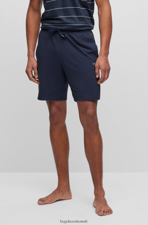 4TFNJN1720 أزرق غامق Hugo Boss شورت Hugo من القطن المطاطي باللون الأزرق الداكن مع شعار متباين ورباط سحب