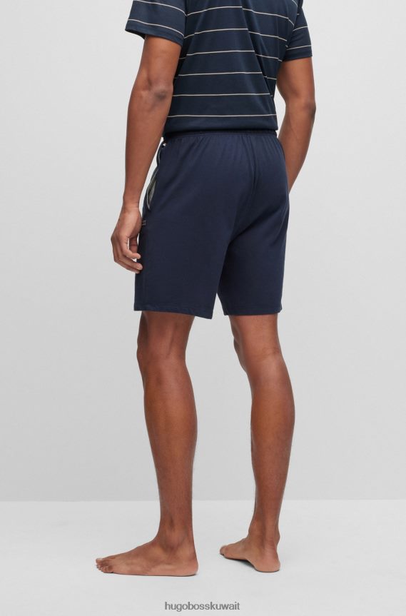 4TFNJN1720 أزرق غامق Hugo Boss شورت Hugo من القطن المطاطي باللون الأزرق الداكن مع شعار متباين ورباط سحب