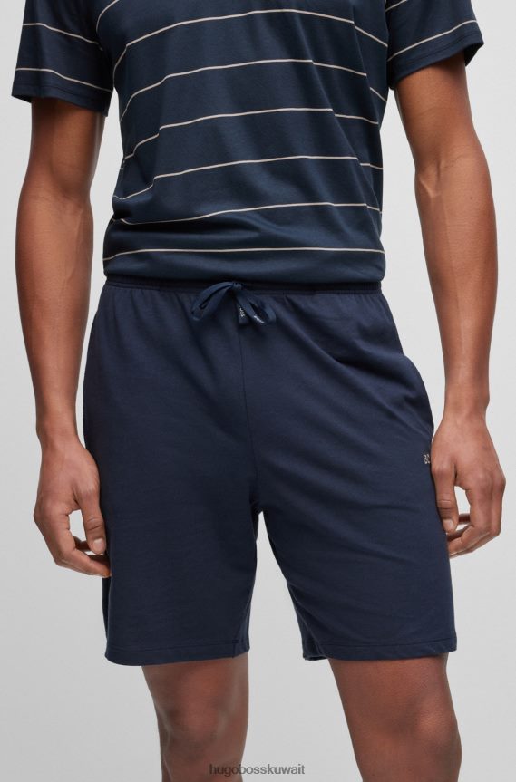 4TFNJN1720 أزرق غامق Hugo Boss شورت Hugo من القطن المطاطي باللون الأزرق الداكن مع شعار متباين ورباط سحب