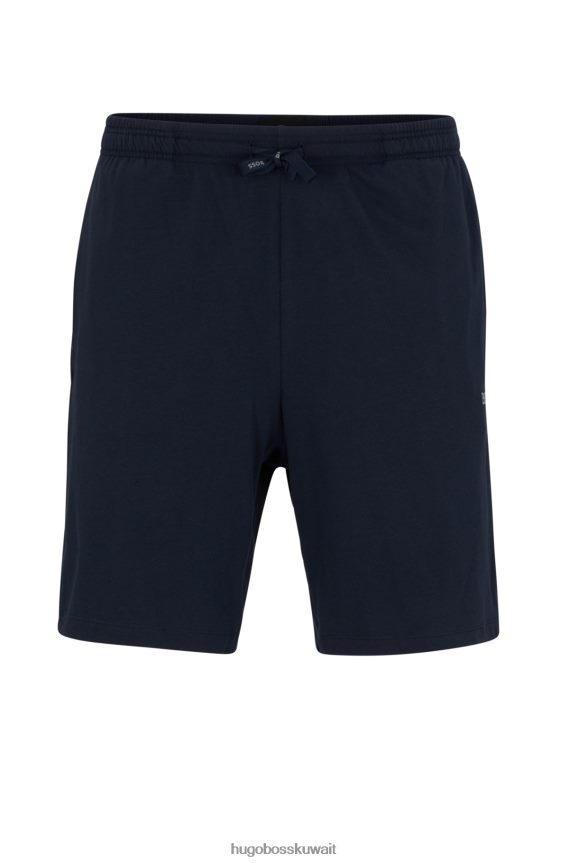 4TFNJN1720 أزرق غامق Hugo Boss شورت Hugo من القطن المطاطي باللون الأزرق الداكن مع شعار متباين ورباط سحب