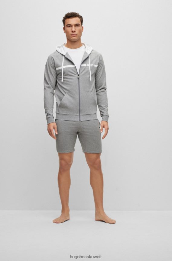 4TFNJN1721 رمادي Hugo Boss شورت Hugo من القطن المطاطي مع شعار متباين ورباط سحب باللون الرمادي