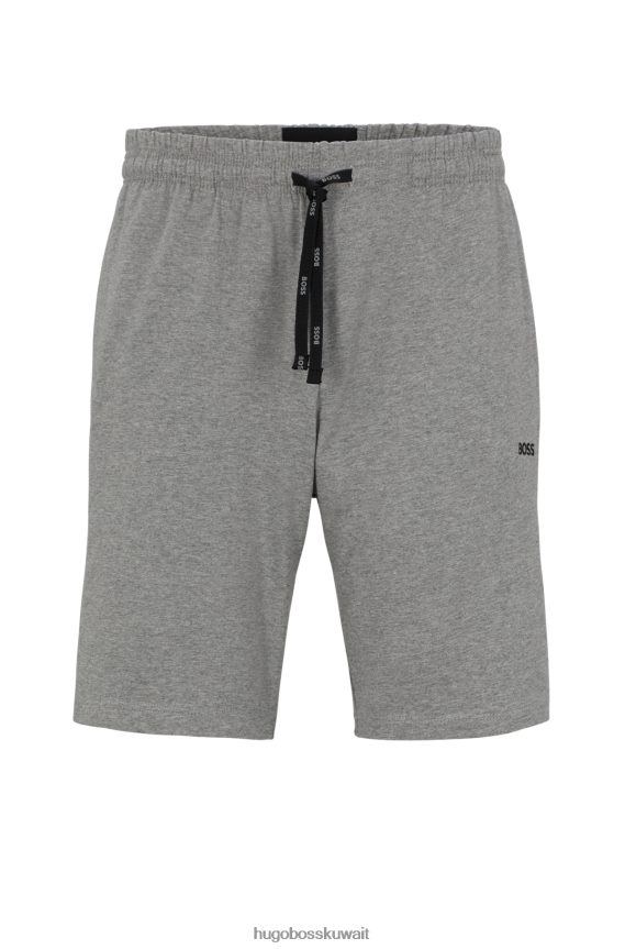 4TFNJN1721 رمادي Hugo Boss شورت Hugo من القطن المطاطي مع شعار متباين ورباط سحب باللون الرمادي