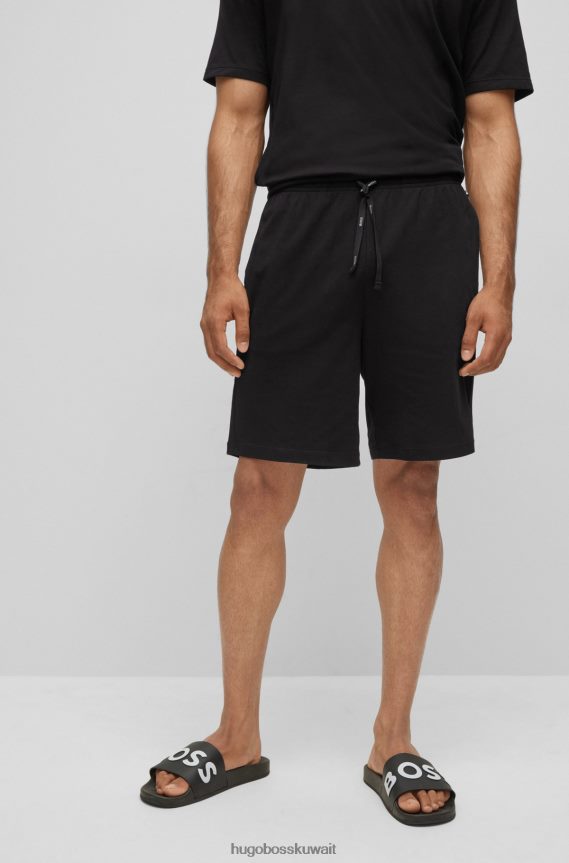 4TFNJN1722 أسود Hugo Boss شورت من القطن المطاطي مع شعار متباين وحبل سحب أسود