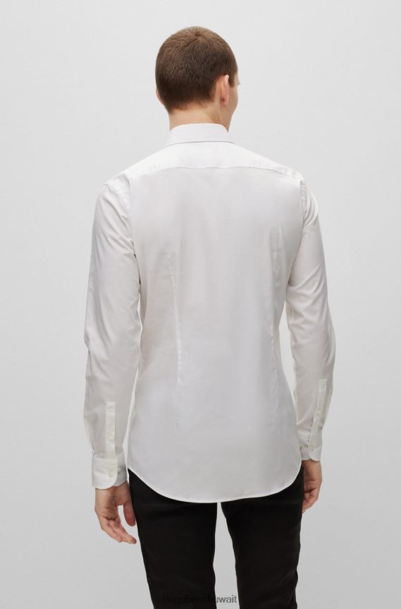 4TFNJN1723 أبيض Hugo Boss قميص أبيض بقصة ضيقة مصنوع من قماش البوبلين القطني القابل للتمدد وسهل الكي