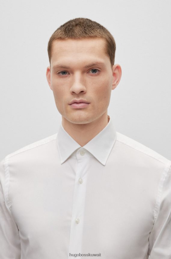 4TFNJN1723 أبيض Hugo Boss قميص أبيض بقصة ضيقة مصنوع من قماش البوبلين القطني القابل للتمدد وسهل الكي
