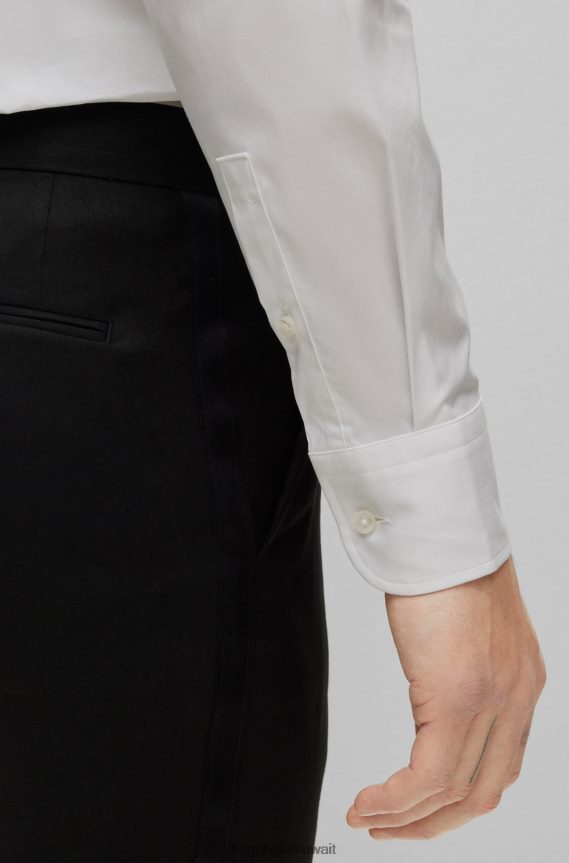 4TFNJN1723 أبيض Hugo Boss قميص أبيض بقصة ضيقة مصنوع من قماش البوبلين القطني القابل للتمدد وسهل الكي