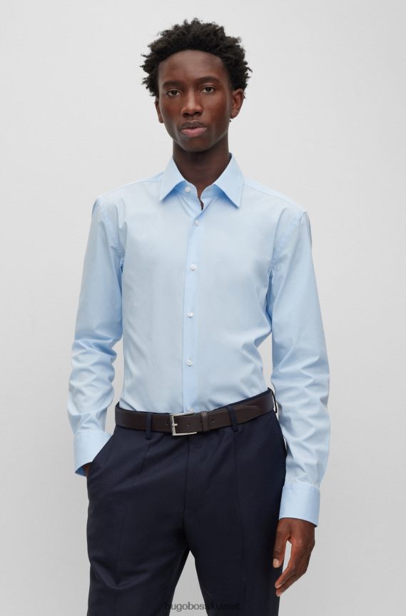 4TFNJN1724 أزرق فاتح Hugo Boss قميص بقصّة ضيّقة مصنوع من قماش البوبلين القطني المطاطي سهل الكي، باللون الأزرق الفاتح