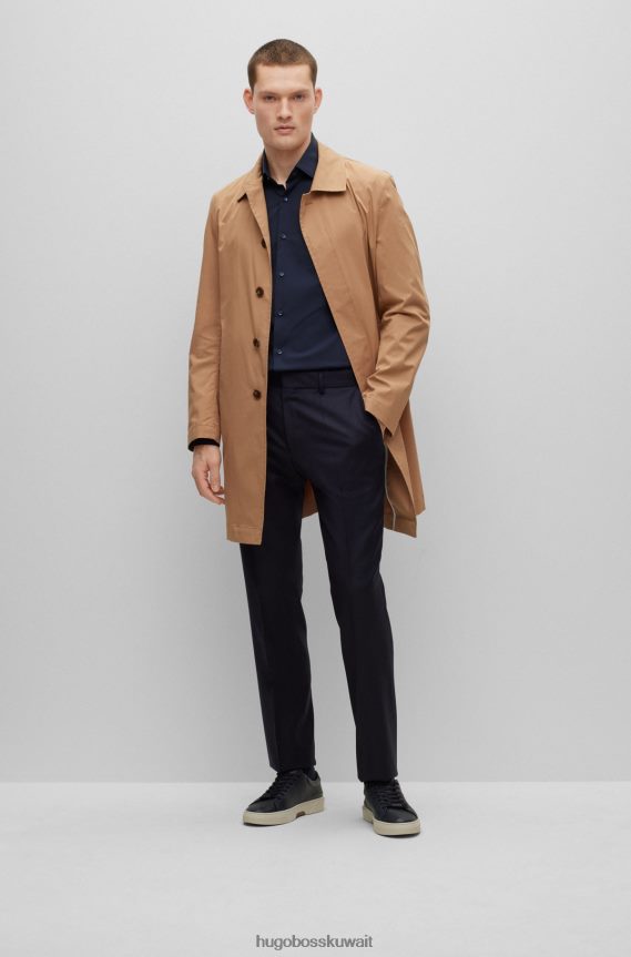 4TFNJN1725 أزرق غامق Hugo Boss قميص Hugo ذو قصة ضيقة باللون الأزرق الداكن مصنوع من قماش البوبلين القطني المطاطي سهل الكي