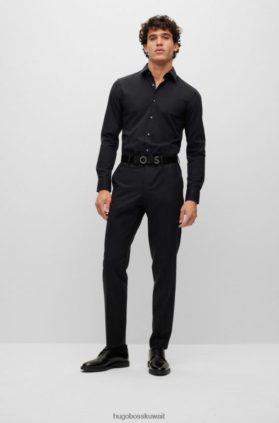 4TFNJN1726 أسود Hugo Boss قميص Hugo أسود بقصة ضيقة مصنوع من قماش البوبلين القطني المطاطي سهل الكي