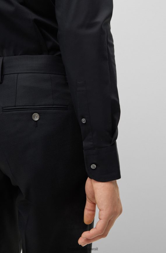 4TFNJN1726 أسود Hugo Boss قميص Hugo أسود بقصة ضيقة مصنوع من قماش البوبلين القطني المطاطي سهل الكي